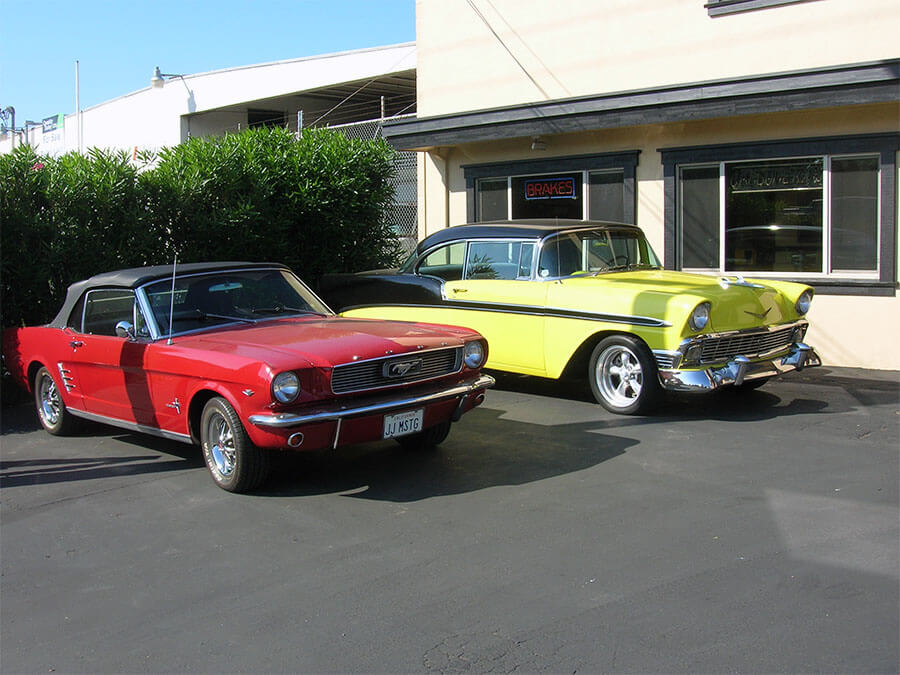 classic mustang and chevy hot rod